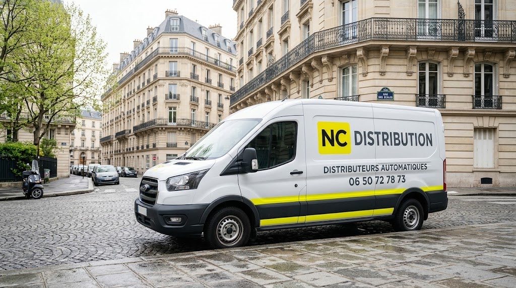 Camion NC DISTRIBUTION : livraison et installation de distributeurs automatiques en Île-de-France